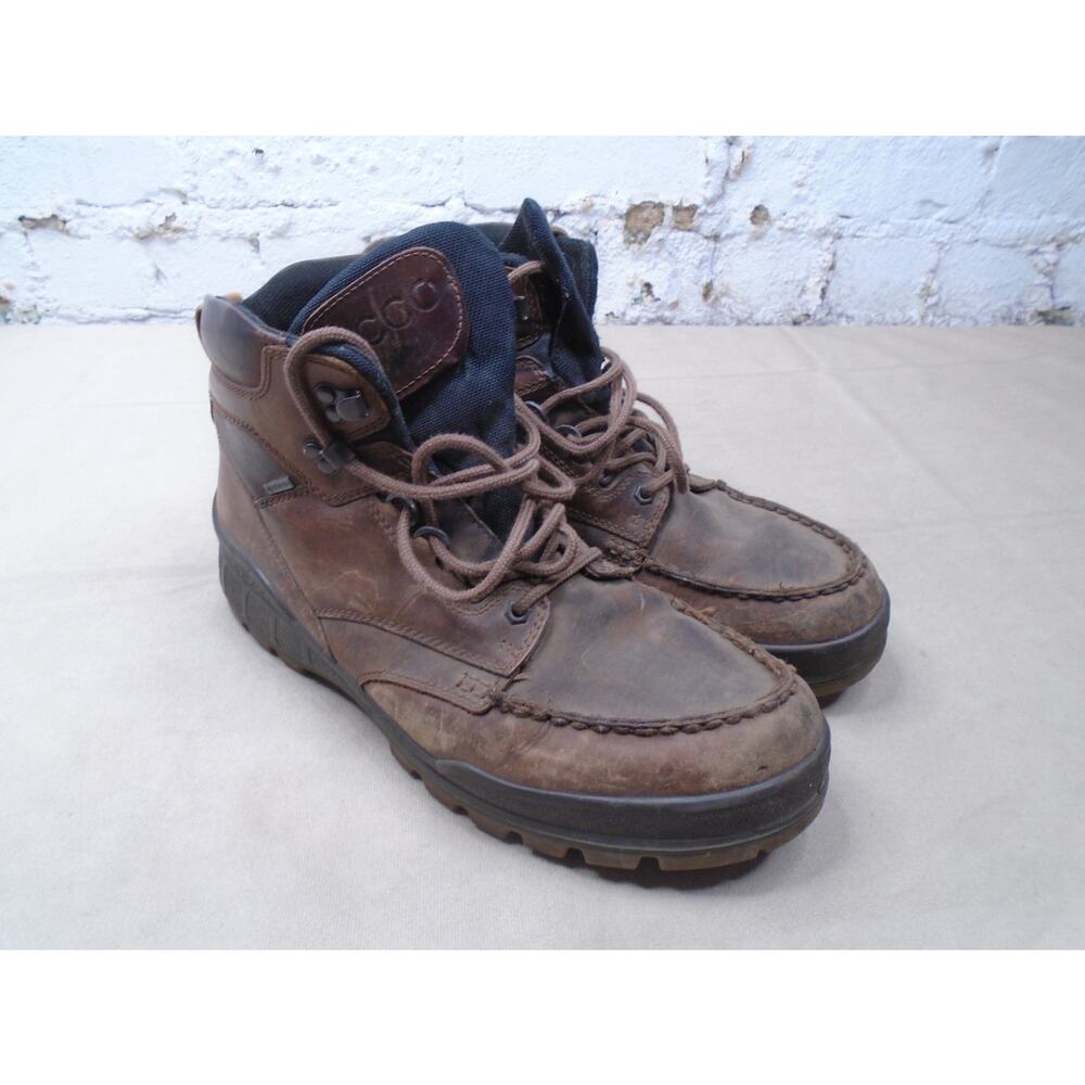Ecco Genuine Track Footwear Mens Boots Size 47 Shoes Brown Leather Hiking